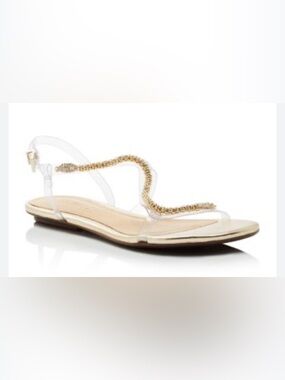 SCHUTZ  Gabby Snake Clear Slingback Sandal with Gold Chain Detail